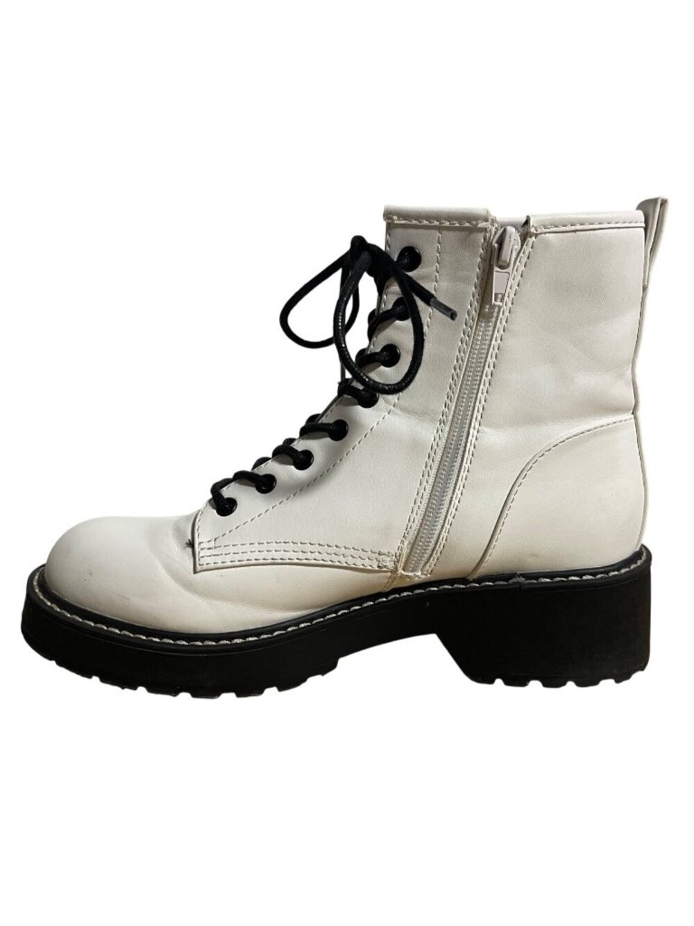Madden Girl Womens Carra Lug Sole White Ankle Boots Size 8.5 Boho Punk Grunge